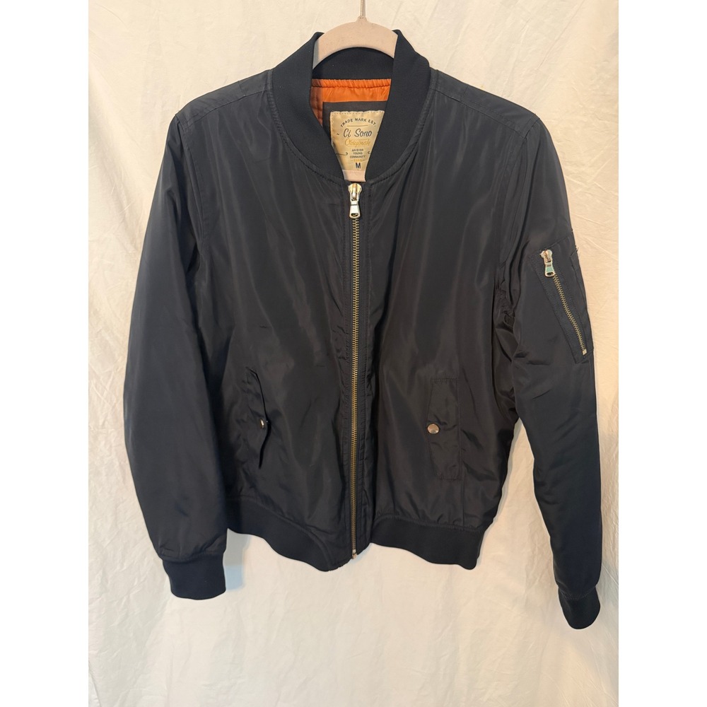 Ci Sono Originals Navy Blue Bomber Jacket Orange Lining Full Zip Womens Medium